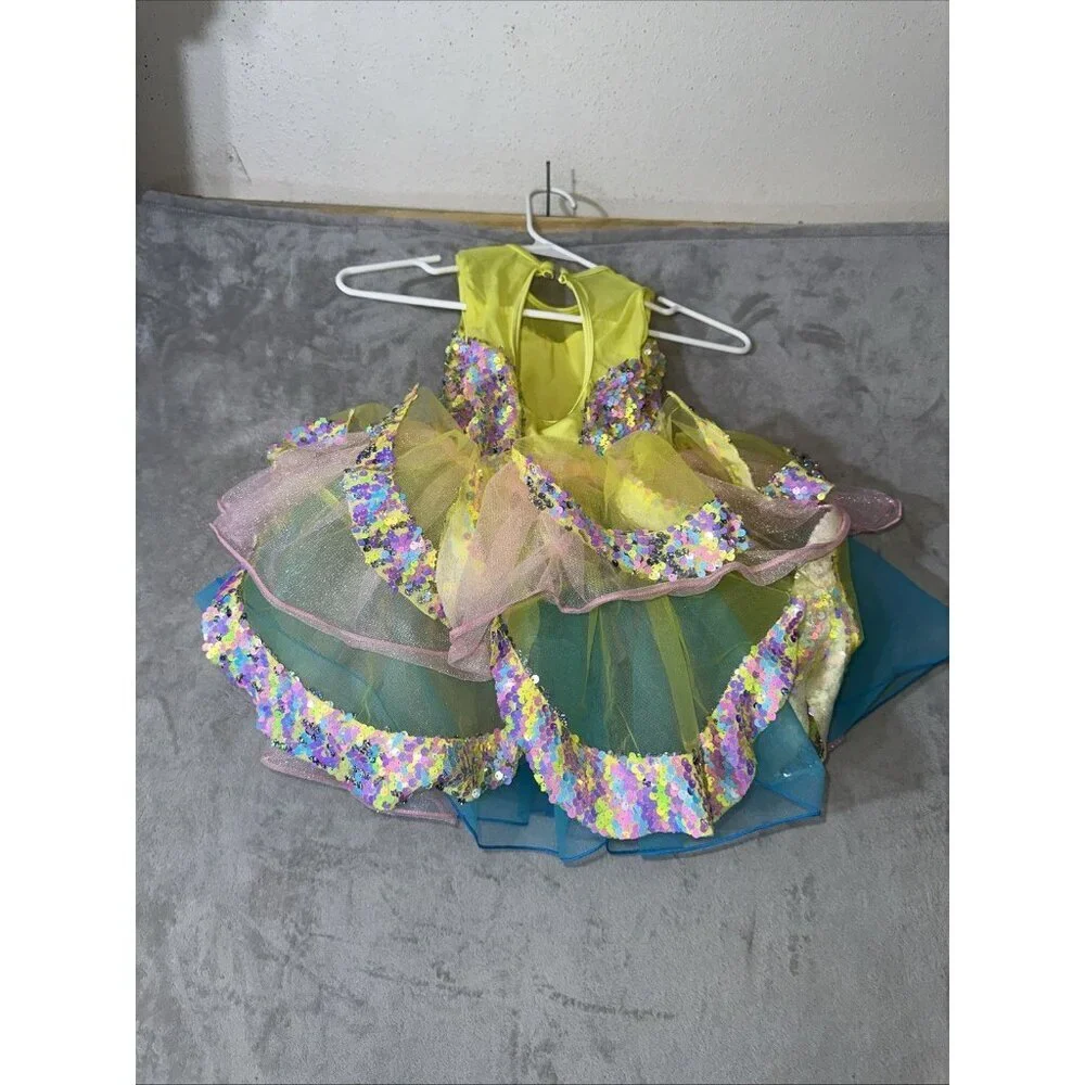 Revolution Dancewear Girls Size MC Sequin Tutu Costume Yellow Multicolor Recital